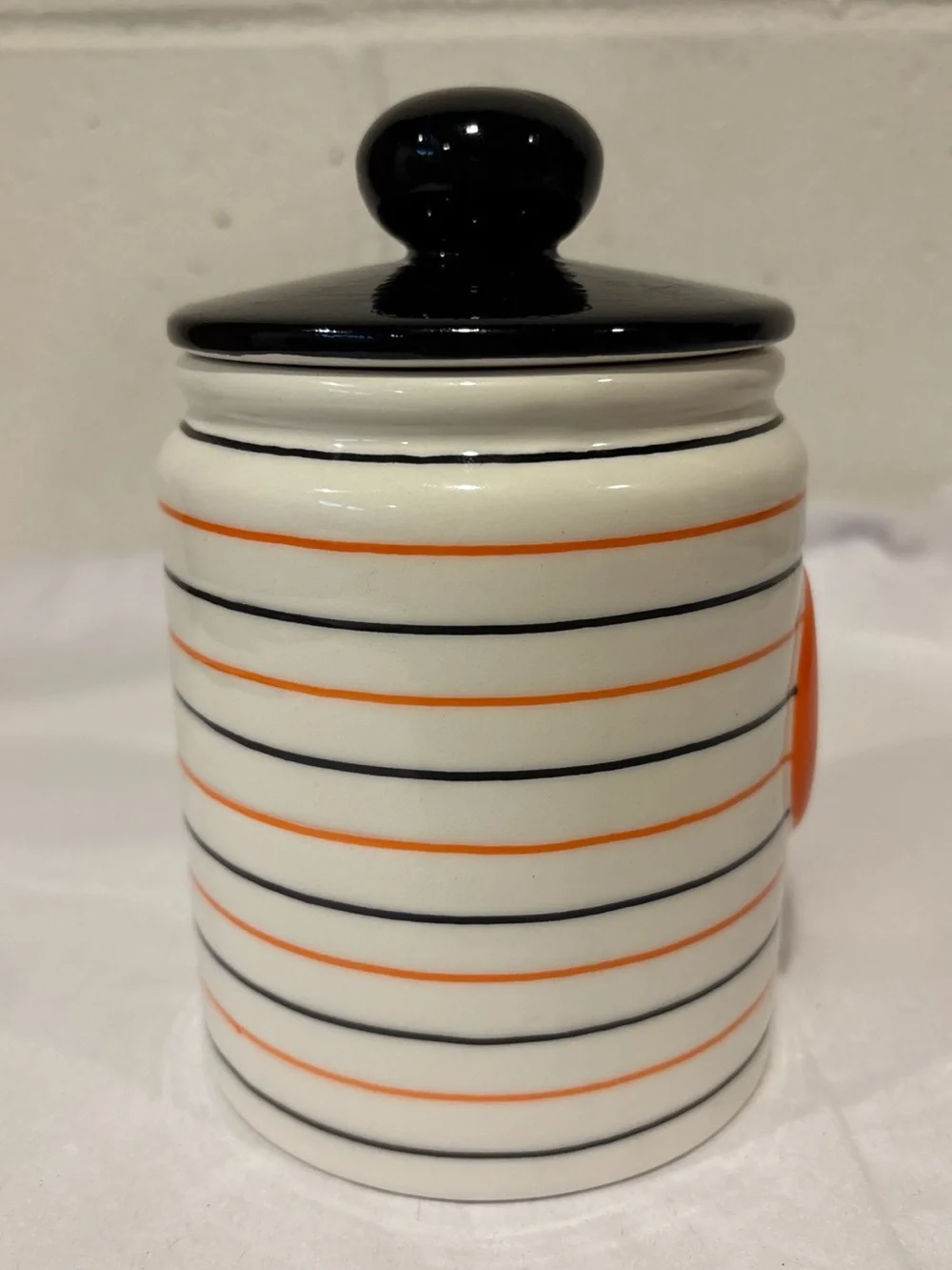 Halloween Jack O Lantern Ceramic Candy Jar Hand Painted with Lid
